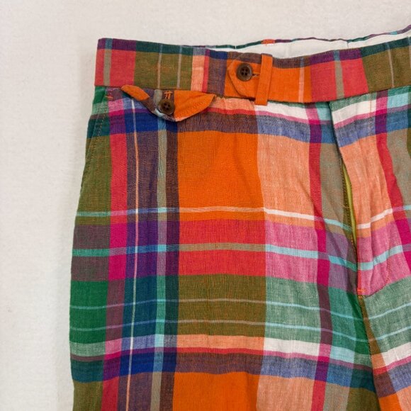 Polo Golf Ralph Lauren Men's 34 Madras Plaid 100% Linen Bermuda Shorts - Picture 14 of 15